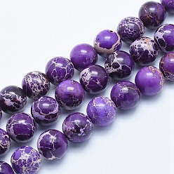Purple Natural Imperial Jasper Beads Strands, Dyed, Round, Purple, 12mm, Hole: 1.2mm, about 33pcs/strand, 15.7 inch