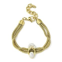 Golden 304 Stainless Steel Popcorn Chains Triple Layer Multi-strand Bracelet, with Cubic Zirconia Teardrop Links, Golden, 6-3/4 inch(17.3cm)