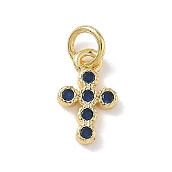 Синий Латунные микро проложить кубического циркония прелести, крест прелести, стойки покрытие, долговечный, без кадмия и без свинца, реальный 18 k позолоченный, синие, 12x7x2 мм, отверстие : 3.5 мм