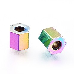 Rainbow Color Ion Plating(IP) 304 Stainless Steel Spacer Beads, Hexagon, Rainbow Color, 4x4x4mm, Hole: 1.8mm