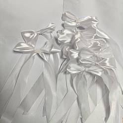 Белый 8шт полиэстеровая односторонняя атласная лента подсвечник украшение, бантом, белые, 300x120 мм