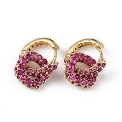 Deep Pink Cubic Zirconia Hollow Out Square Dangle Hoop Earrings, Real 18K Gold Plated Brass Jewelry for Women, Long-Lasting Plated, Lead Free & Cadmium Free, Deep Pink, 25mm, Pendant: 14.5x14.5x3mm, Pin: 1mm