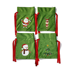 Olive Drab Christmas Theme Velvet Packing Pouches, Drawstring Bags, Rectangle with Deer/Santa Claus/Christmas Tree/Snowman Pattern, Olive Drab, 16.5x12.5cm, 4 style, 1pc/style, 4pcs/set