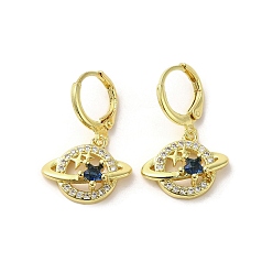 Blue Planet Real 18K Gold Plated Brass Dangle Leverback Earrings, with Glass and Cubic Zirconia, Blue, 26.5x17mm