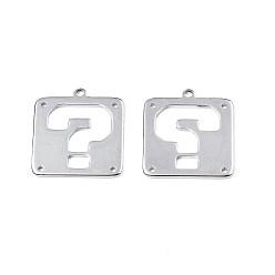 Stainless Steel Color 201 Stainless Steel Chandelier Component Links, Laser Cut, Square with Question Mark, Stainless Steel Color, 25x23.5x1.5mm, Hole: 1.2mm & 2mm