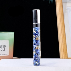 Lapis Lazuli Natural Lapis Lazuli Chip Bead Roller Ball Bottles, with Cover, SPA Aromatherapy Essemtial Oil Empty Glass Bottle, 10.7cm