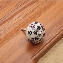 Plum Flower Pattern Porcelain Drawer Knobs, with Metal Finding, Pumpkin Cabinet Handle, Plum, 40x26mm