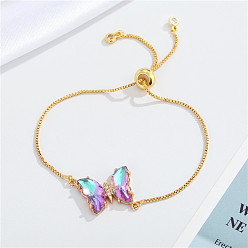 Pearl Pink European Jewelry Simple and Elegant Crystal Butterfly Bracelet Adjustable Bracelet for Women, Pearl Pink, 0.1cm