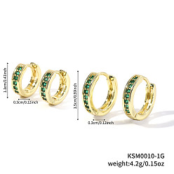 Зеленый 2 пары элегантных винтажных латунных серег-колец с микропаве из кубического циркония, золотые, зелёные, 15~11x3 мм