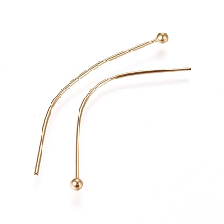 Real 24K Gold Plated 304 Stainless Steel Ball Head Pins, Real 24k Gold Plated, 35x0.6mm, 22 Gauge, Head: 1.8mm