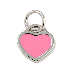 Pearl Pink Rack Plating Brass Charms, with Jump Ring and Enamel, Cadmium Free & Lead Free, Long-Lasting Plated, Heart Charm, Platinum, Pearl Pink, 10x9.5x1mm, Hole: 4.4mm