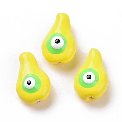 Yellow Enamel Beads, with ABS Plastic Imitation Pearl Inside, Teardrop with Evil Eye, Yellow, 18x11.5x9mm, Hole: 0.9mm