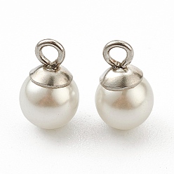 Stainless Steel Color 304 Stainless Steel Charms, with White Plastic Imitation Pearl Beads, Stainless Steel Color, 9x6mm, Hole: 1.5mm