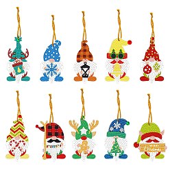 Gnome Christmas Theme DIY Diamond Painting Keychain Kit, Including Acrylic Board, Keychain Clasp, Bead Chain, Resin Rhinestones Bag, Diamond Sticky Pen, Tray Plate and Glue Clay, Gnome, 75~95x45~60mm, 10pcs/set