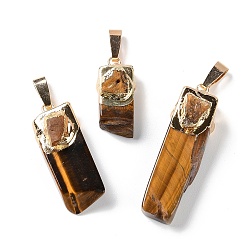 Tiger Eye Natural Tiger Eye Big Pendants, with Golden Plated Brass Snap on Bails, Rectangle Charms, 20~74x8~14x6~16mm, Hole: 10x4mm