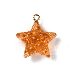 Chocolate Transparent Resin Pendants, Star Charms with Light Gold Tone Alloy Loops, Chocolate, 23x20.5x9.5mm, Hole: 2mm