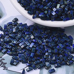 (HTL4518) Непрозрачный Кобальтовый Пикассо Миюки половина бусины тила, японский бисер, 2 отверстие, (htl 4518) непрозрачный кобальт Пикассо, 5x2.3x1.9 мм, отверстие : 0.8 мм, Около 250 шт / 10 г