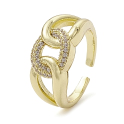 Настоящее золото 18K Покрытие стойки латунь микро паве цирконий открытые манжеты кольца, полый овал, реальный 18 k позолоченный, внутренний диаметр: 18.6 мм