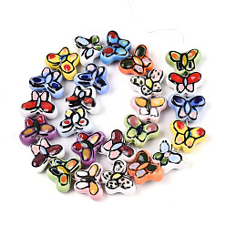 (52) Непрозрачная лаванда Фарфора бисер нитей, бабочка, разноцветные, 12.5~13x16.5~17.5x7~8 мм, отверстие : 1.8 мм, около 25 шт / нитка, 11.02~11.42 дюйм (28~29 см)