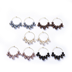 Mixed Color Wine Glass Charms, with Glass Pearl Beads and Brass Hoop Earrings, Golden, Mixed Color, 42.5~43x36~37.5x8mm, Pin: 0.6mm