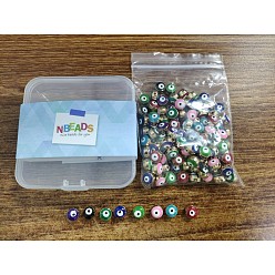 Mixed Color NBEADS Alloy Enamel European Beads, Large Hole Beads, Evil Eye, Golden, Mixed Color, 8x8mm, Hole: 1mm, 120pcs/box