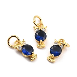 Темно-Синий Латунные микро проложить кубического циркония прелести, реальный 18 k позолоченный, без кадмия и без свинца, сова, темно-синий, 11x6x3 мм, отверстие : 3.8 мм
