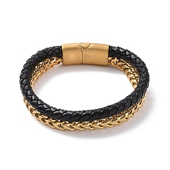 Doré  Bracelets multi-rangs en microfibre, bracelets cordon tressé et chaîne de blé pour hommes femmes, avec placage ionique (ip) 304 fermoirs magnétiques en acier inoxydable, or, 8-1/2 pouce (21.7 cm)