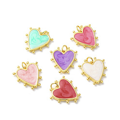 Mixed Color Rack Plating Brass Enamel Pendants, with Jump Ring, Lead Free & Cadmium Free, Heart Charm, Real 18K Gold Plated, Mixed Color, 19x18x3mm, Hole: 3.5mm