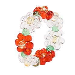5471701 Simple Crystal Beaded Elastic Ring - Candy Color Beaded Flower Ring.