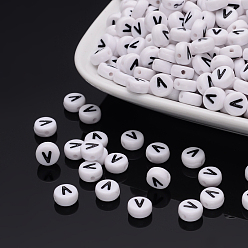 Letter V Acrylic Beads, with Horizontal Hole, Letter, Flat Round, Letter.V, 7x4mm, Hole: 1mm, about 3500pcs/500g