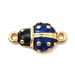 Морской Синий Подвески из латунной эмали, божья коровка ссылки, долговечный, без кадмия и без свинца, реальный 18 k позолоченный, стойки покрытие, Marine Blue, 16.5x8.5x4.5 мм, отверстие : 1.2 мм