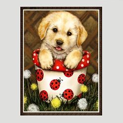 Mixed Color DIY Rectangle Dog Theme Diamond Painting Kits, Including Canvas, Resin Rhinestones, Diamond Sticky Pen, Tray Plate and Glue Clay, Puppy with Ladybirds, Mixed Color, 400x300mm