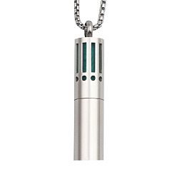 Stainless Steel Color 316 Surgical Stainless Steel Diffuser Lock Pendants, (Not including cotton diffuser filter and chain necklace), Column with Rectangle, Stainless Steel Color, 48x10mm, Hole: 5mm
