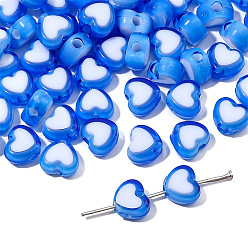 Blue Acrylic Bicolor Heart Beads, for DIY Bracelet Necklace Handmade Jewelry Accessories, Blue, 8x7mm, Hole: 2mm