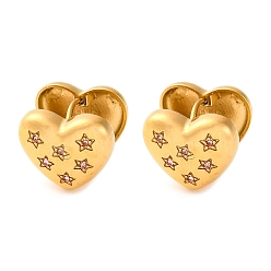 Pink Вакуумное покрытие pvd 304 серьги-кольца из нержавеющей стали с прозрачным кубическим цирконием для женщин, Сердце звездочкой, золотые, розовые, 13x16x14 мм