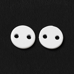 White Spray Painted 201 Stainless Steel Connector Charms, Flat Round, White, 6x1mm, Hole: 1mm