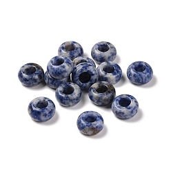 Jaspe Avec Point Bleu Perles européennes en jaspe bleu naturel, Perles avec un grand trou   , rondelle, 14x7~8mm, Trou: 6mm