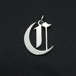 Letter C 304 Stainless Steel Pendants, with Jump Ring, Old English, Letter, Laser Cut, Stainless Steel Color, Letter.C, 15.5x12.5x1mm, Hole: 3mm