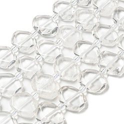 Quartz Crystal Natural Quartz Crystal Beads Strands, Rock Crystal Beads with Seed Beads, Faceted Hexagon, 12.5~13x15.5~16x6~6.5mm, Hole: 1.2mm, about 24pcs/strand, 15.20 inch(38.6cm)
