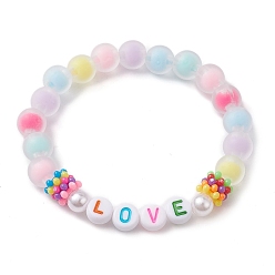 Colorful Candy Color Word Love Acrylic Beaded Stretch Bracelets for Kid, Colorful, Inner Diameter: 1-3/4 inch(4.5cm)