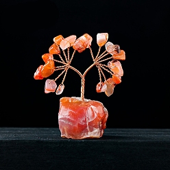 Carnelian Natural Carnelian Chips Tree Decorations, Gemstone Base with Copper Wire Feng Shui Energy Stone Gift for Home Office Desktop Ornament, 55~70mm