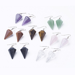 Mixed Stone Natural & Synthetic Mixed Stone Dangle Earrings, Diamond/Cone, Platinum, 43~47mm, 15~16x26~28mm, Pin: 0.7mm
