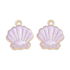 Lilac Alloy Enamel Pendants, Shell Shapes Charms, Golden, Lilac, 18x16x1mm, Hole: 1.6mm