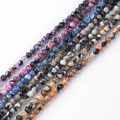 Mixed Color Natural Fire Crackle Agate Bead Strands, Dyed, Faceted, Round, Mixed Color, 4mm, Hole: 1mm, about 92pcs/strand, 14.7 inch