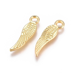 Golden Tibetan Style Alloy Wing Charms, Lead Free & Cadmium Free, Golden, 17x5x1mm, Hole: 2mm, about 2530pcs/1000g