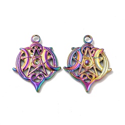 Rainbow Color Ion Plating(IP) 304 Stainless Steel Pendant Rhinestone Settings, Moon & Star, Rainbow Color, Fit for 2.5mm Rhinestone, 25x20x2mm, Hole: 2mm