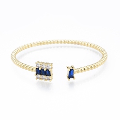 Midnight Blue Cubic Zirconia Rectangle Open Cuff Bangle, Real 18K Gold Plated Brass Jewelry for Women, Midnight Blue, Inner Diameter: 2x2-1/4 inch (5.05x5.65cm)