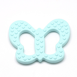 Pale Turquoise Food Grade Eco-Friendly Silicone Big Pendants, Chewing Pendants For Teethers, DIY Nursing Necklaces Making, Butterfly, Pale Turquoise, 80x64x9mm, Hole: 14x39mm