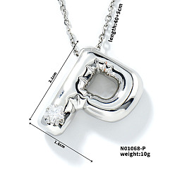 Letter P Ожерелья с подвеской в форме буквы из латуни, прозрачный кубический цирконий, ожерелья в стиле хип-хоп, платина, Письмо P, 15.75 дюйм (40 см)