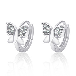 Platinum Brass Butterfly Hoop Earrings for Women, Platinum, 12.35x2.4mm